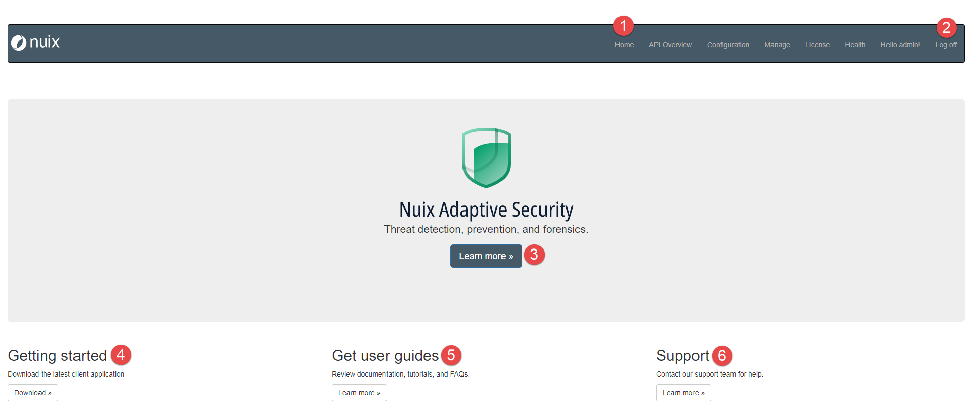 Nuix Adaptive Security administration web page. 